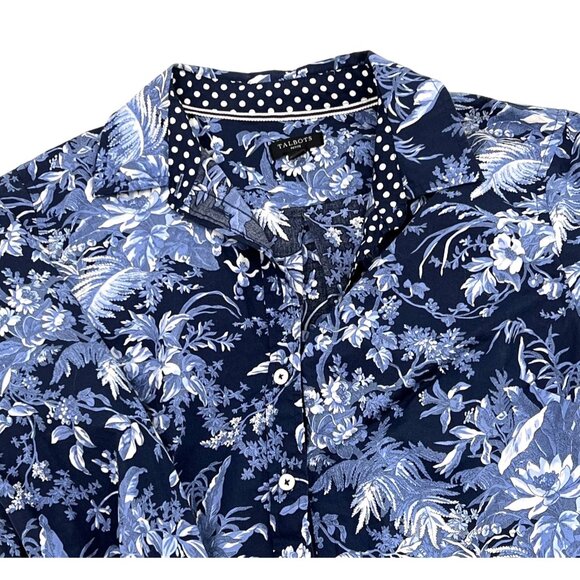 Talbots Womens Sm Petite Floral Button-Up Shirt Contrast Collar Navy Periwinkle - Picture 5 of 12